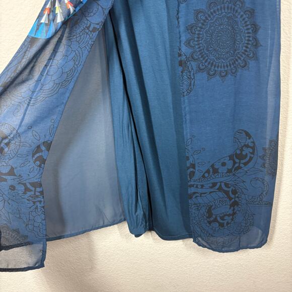 Desigual 38/6 US/Small Chiffon Layered Shift Dress Blue Silky Slit Sleeveless - Picture 6 of 8